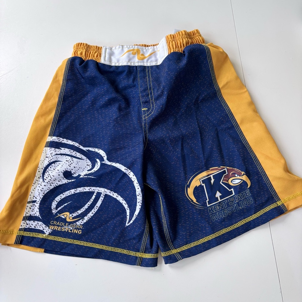 Kent State Wrestling Fight Shorts Blue and Gold Youth Large YL